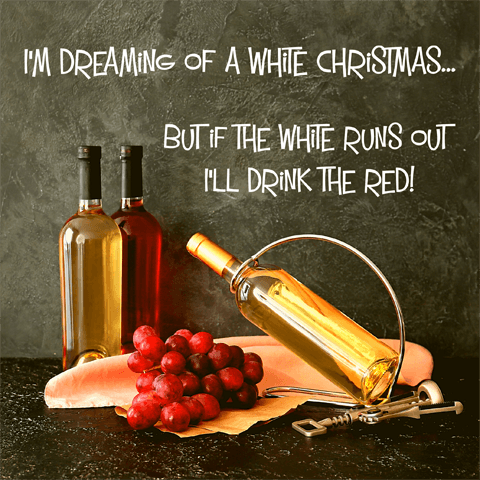 white christmas bottles of white and red wine in a rack