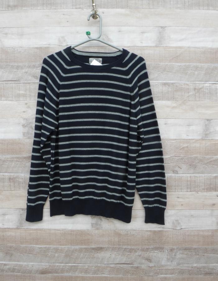 MARKS AND SPENCERS BLACK AND GREY STRIPED MENS JUMPER