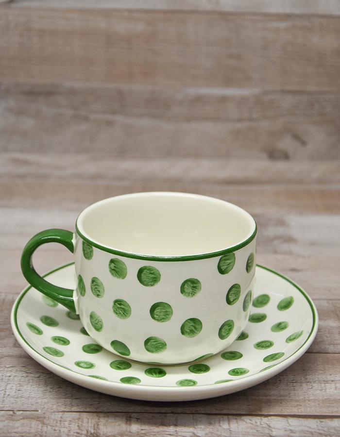 ARTHUR WOOD `NORMANDY`LARGE GREEN SPOTTED CUP AND SAUCER SET