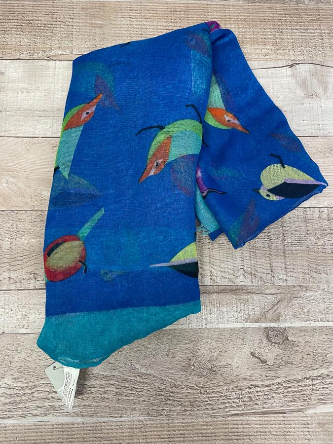 INTRIGUE ROYAL BLUE WITH MULTI COLOURED BIRD DESIGN LARGE SCARF07-03-2021 at 11.28.36 2.JPG