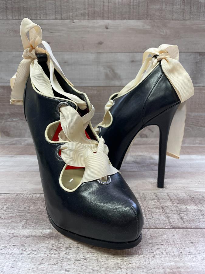 black and cream heels