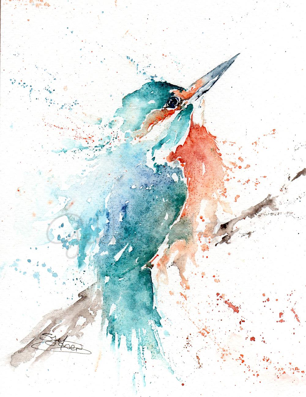 Perched Kingfisher Watercolour Print By Wildlife Artist Sandi Mower