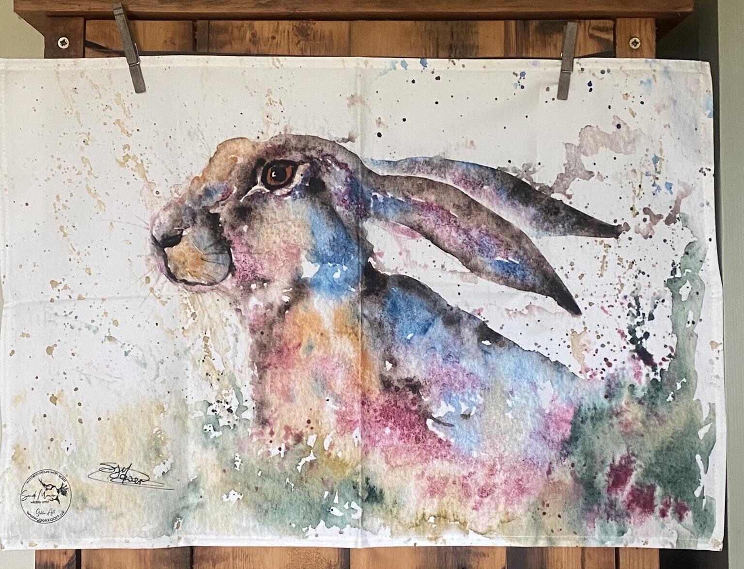 bluebell Hare tea towel