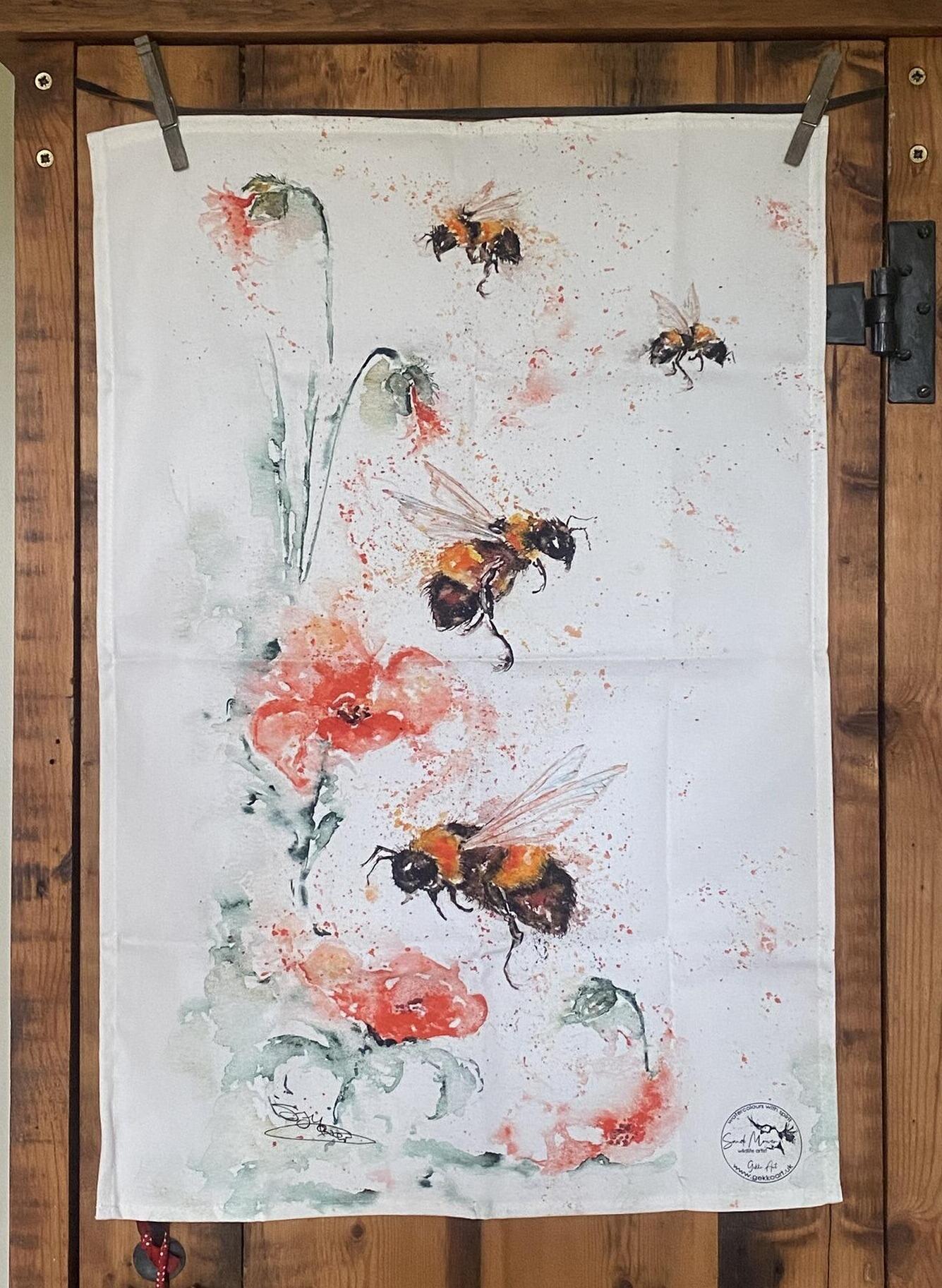 poppy bees tea towel