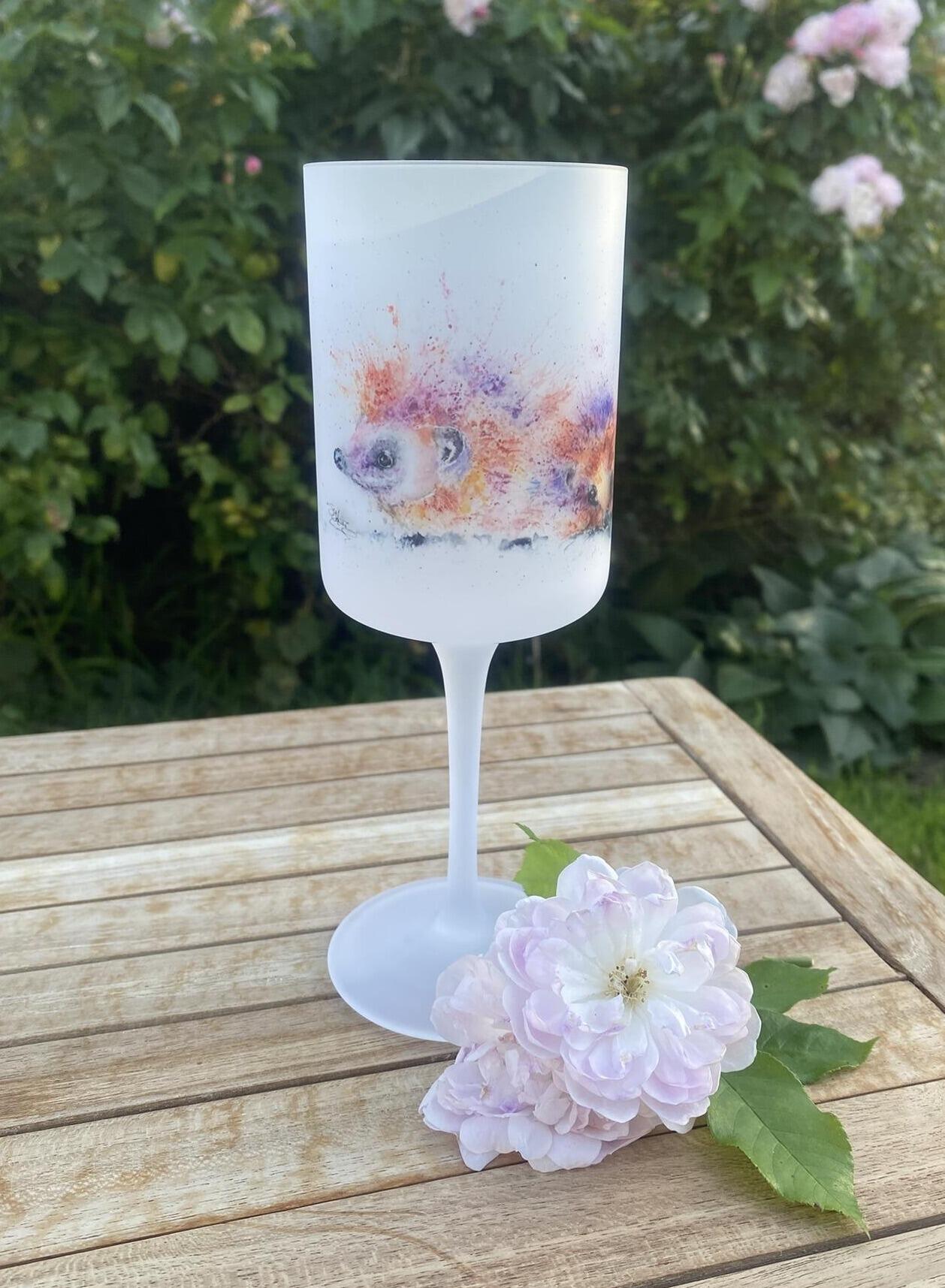 hedgehog family on wine glass