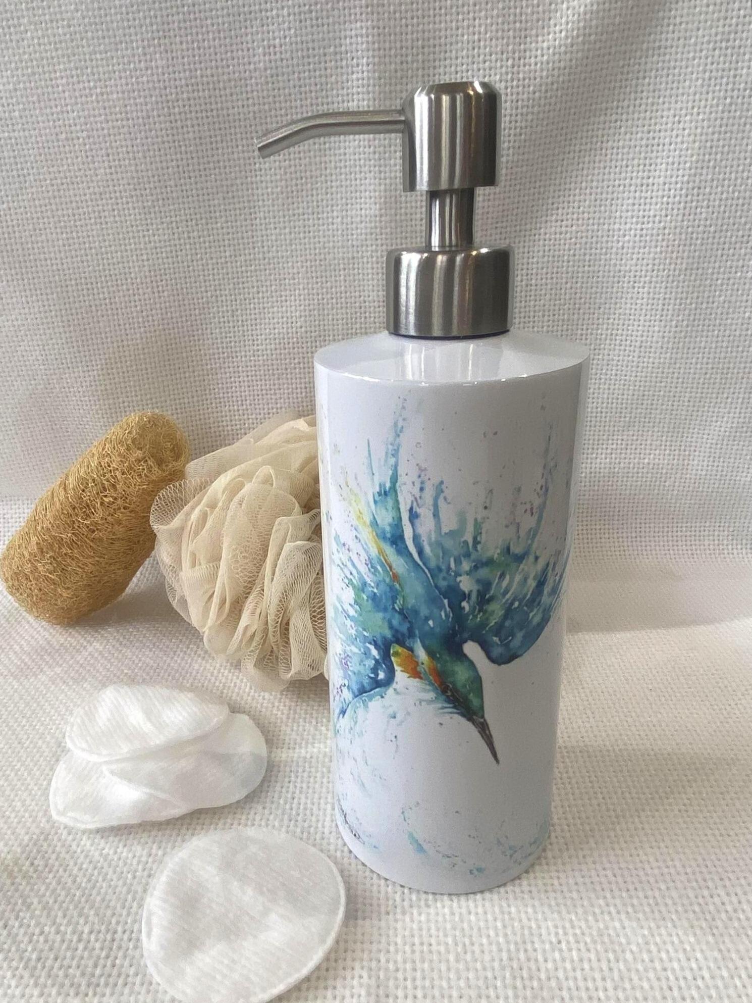 kingfisher watercolour soap dispenser