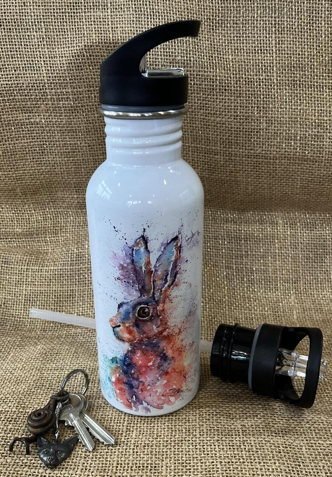hare watercolour on a drinks bottle