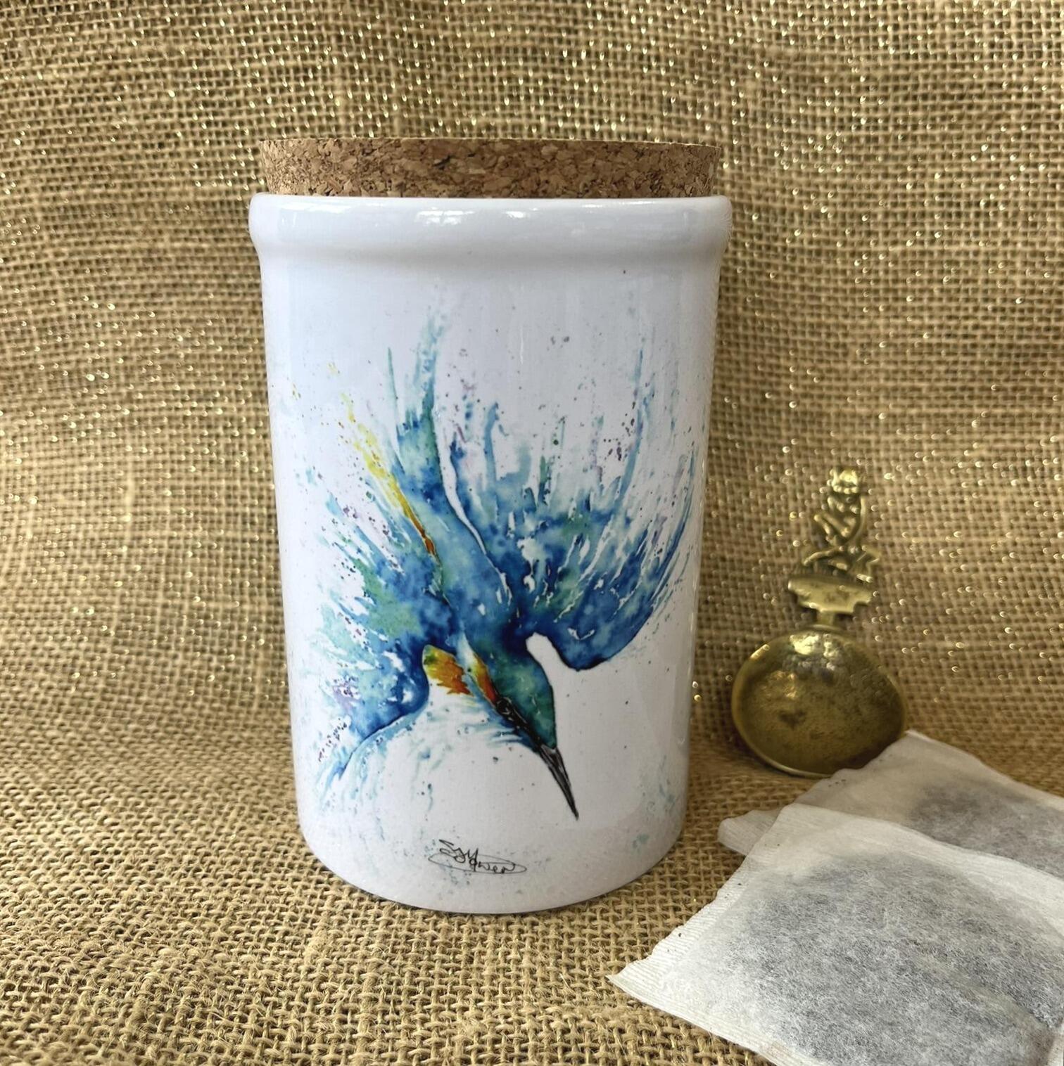kingfisher storage jar with cork lid