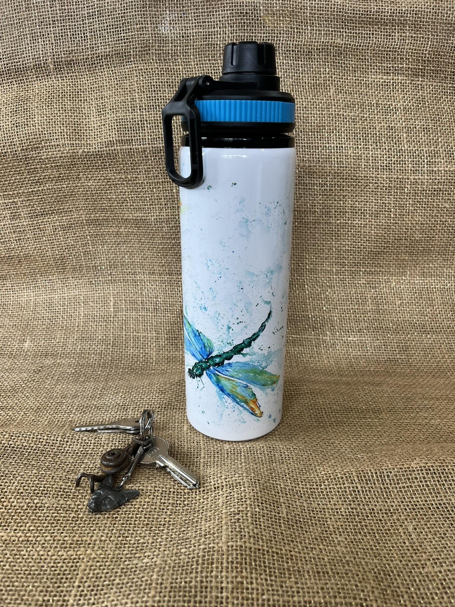 blue dragonflies watercolour drinks bottle