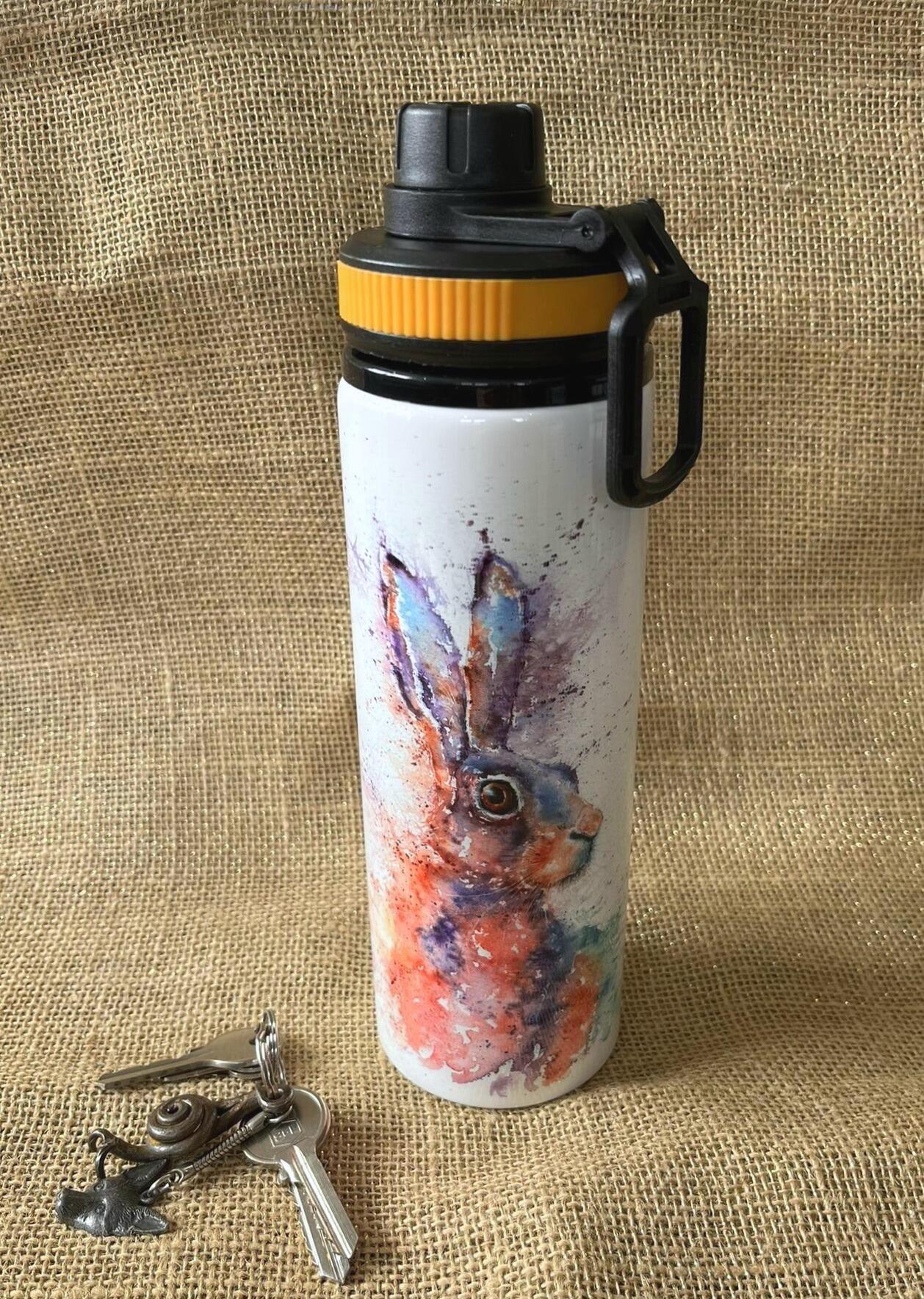 hare watercolour water bottle