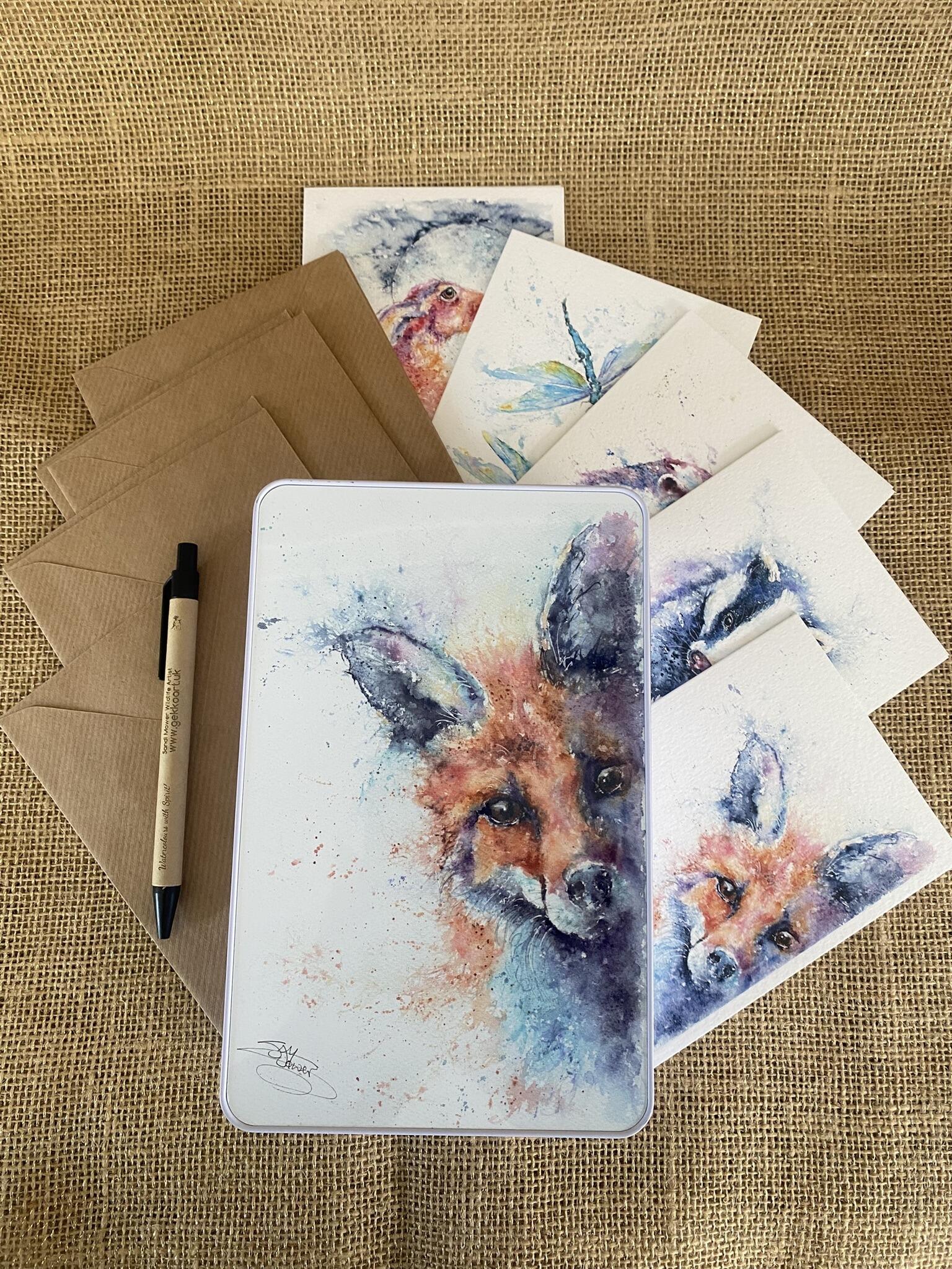 fox tin and cards
