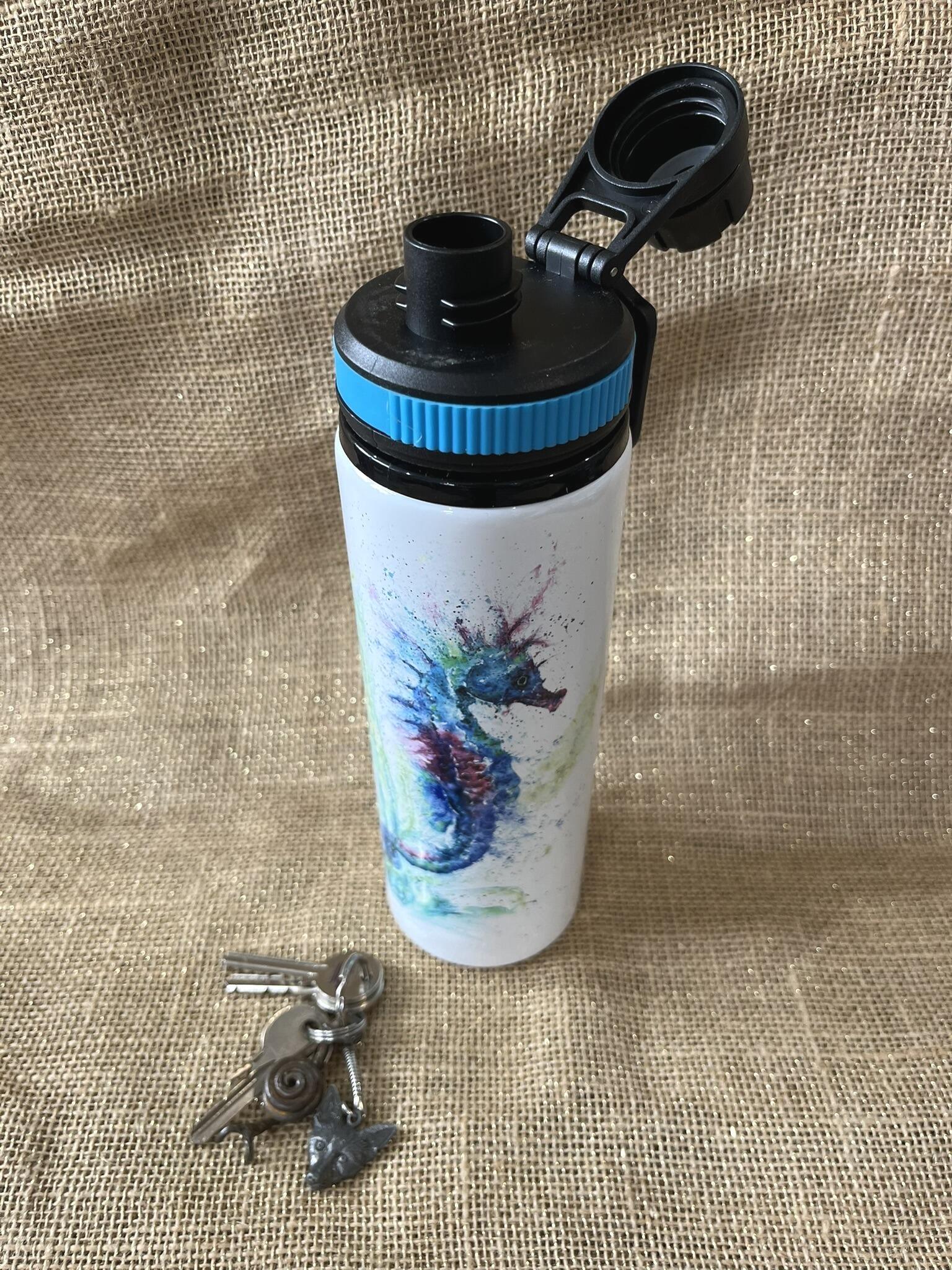 seahorse water bottle with open lid