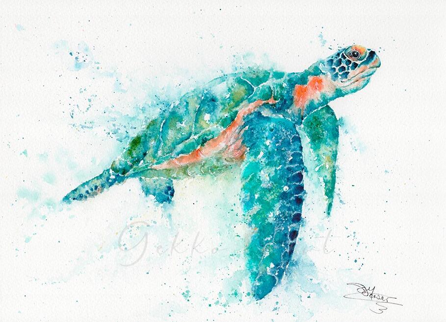 green sea turtle watercolour art print