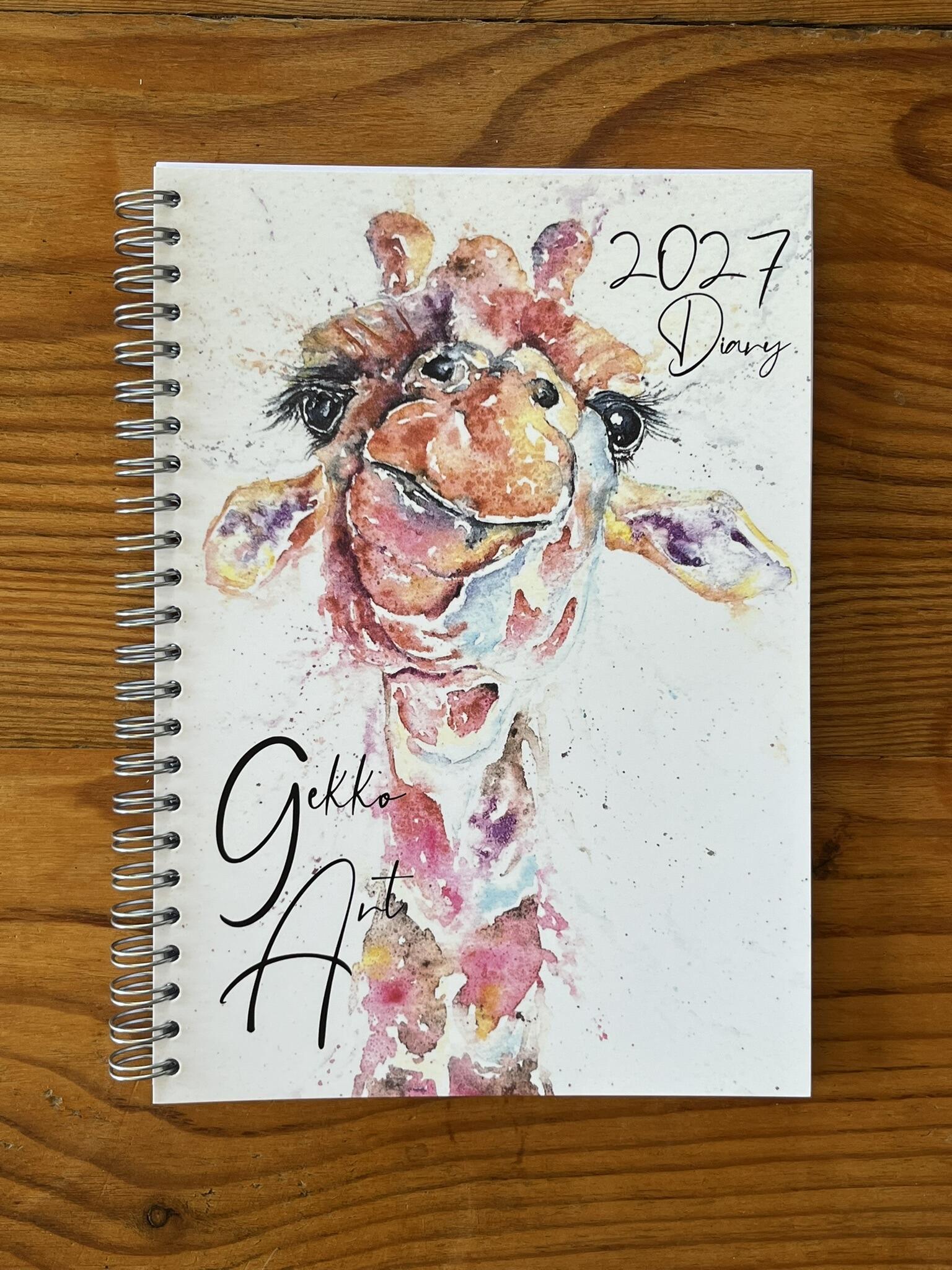 2027 diary with giraffe watercolour cover design