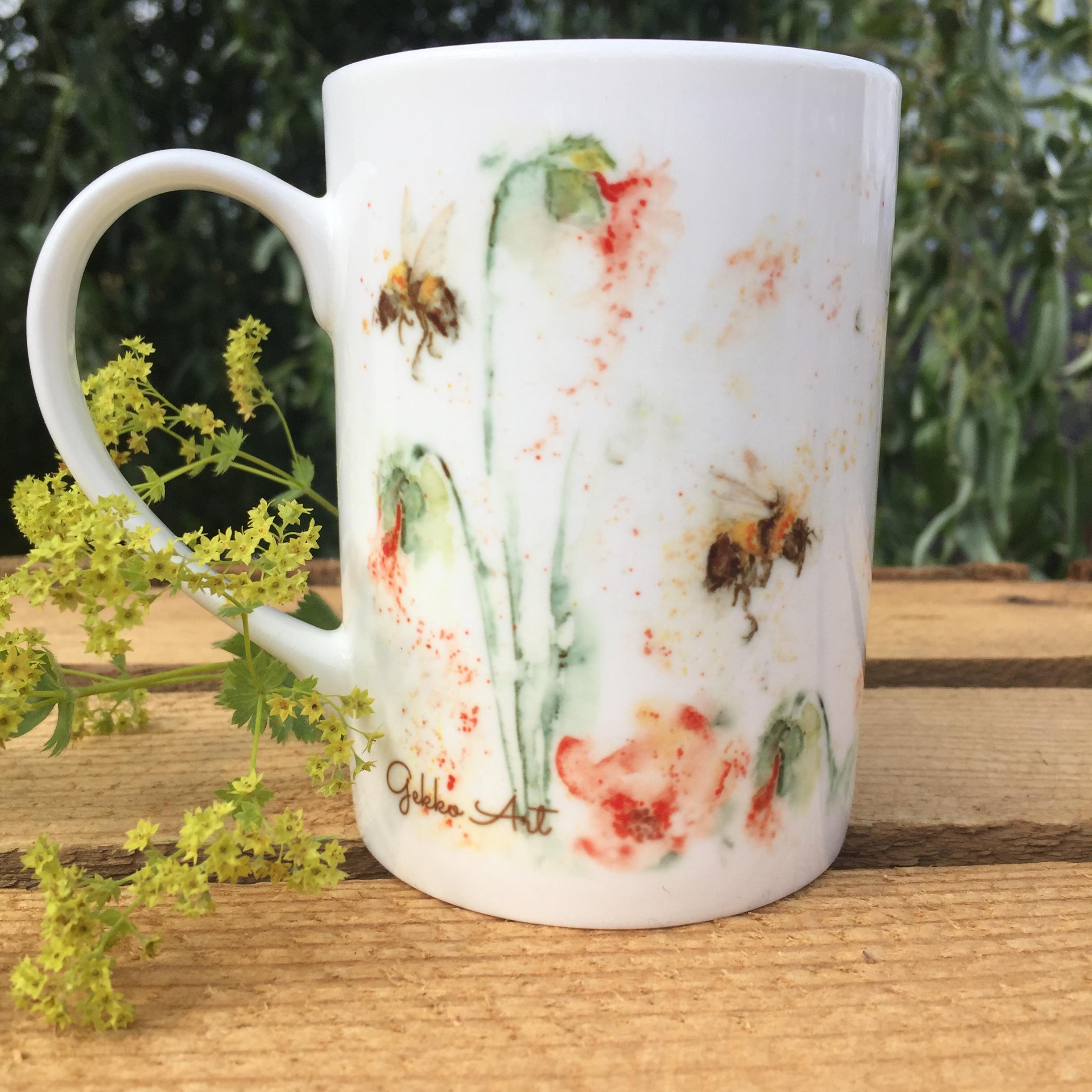 poppy and bee china cup