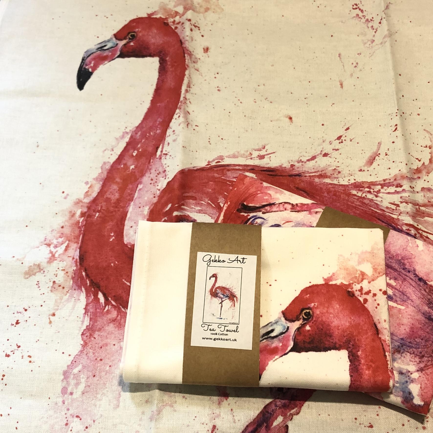 flamingo tea towel