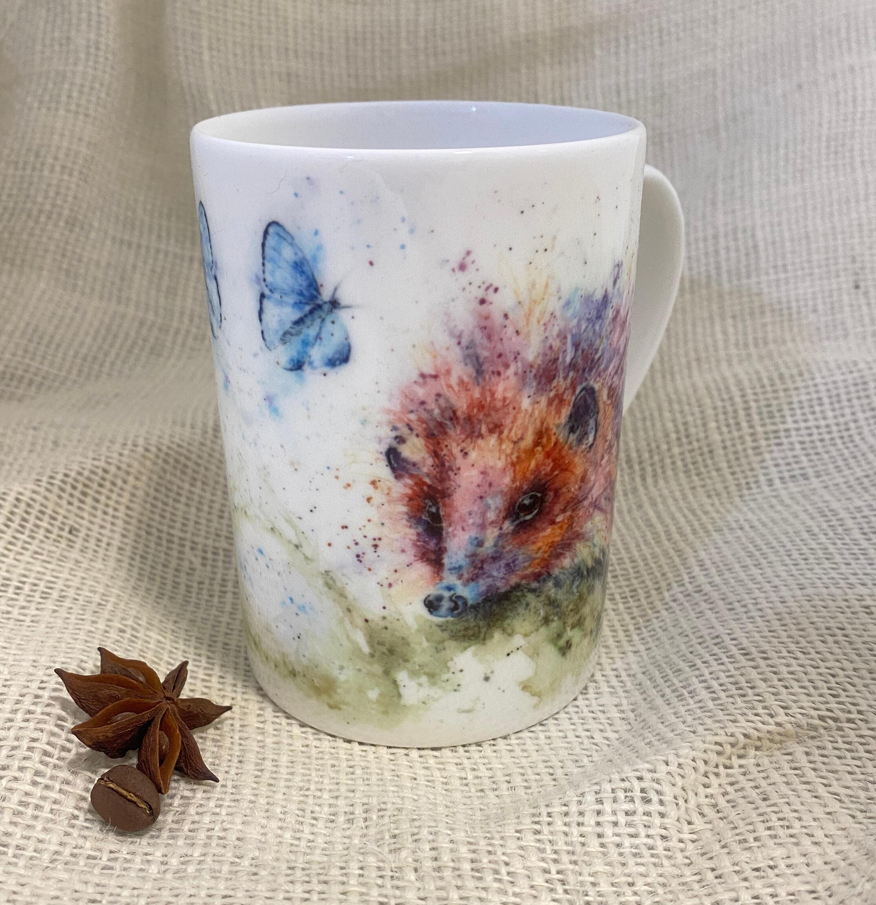 hedgehog and butterfly mug