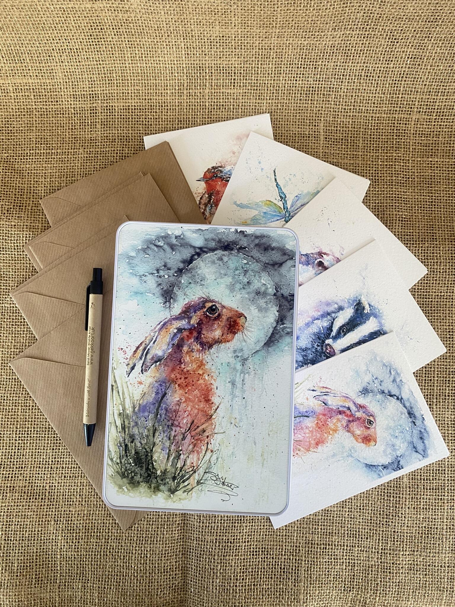 hare tin with cards