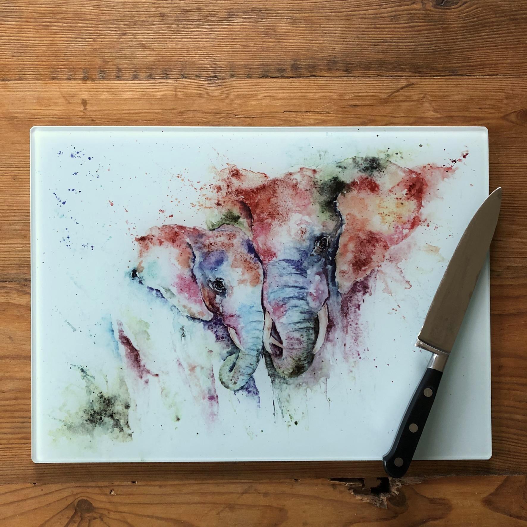 elephant and baby glass chopping board