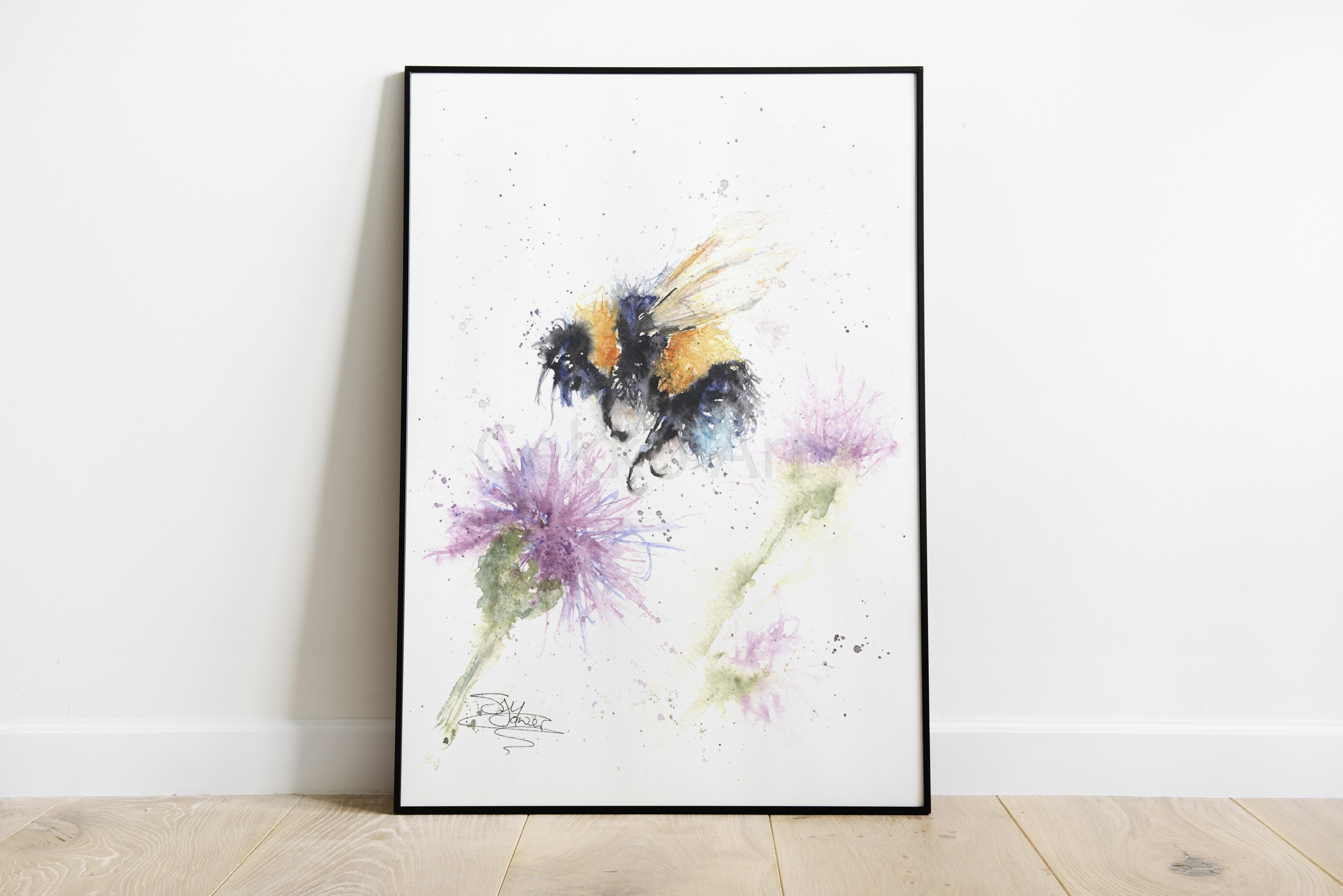 bumblebee watercolour painting with frame