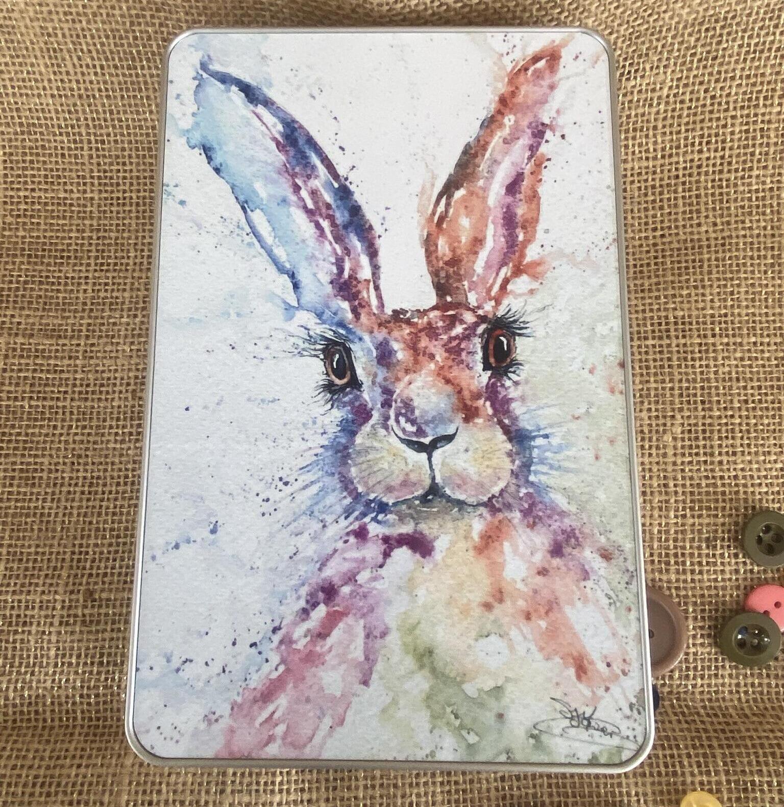 hare watercolour tin