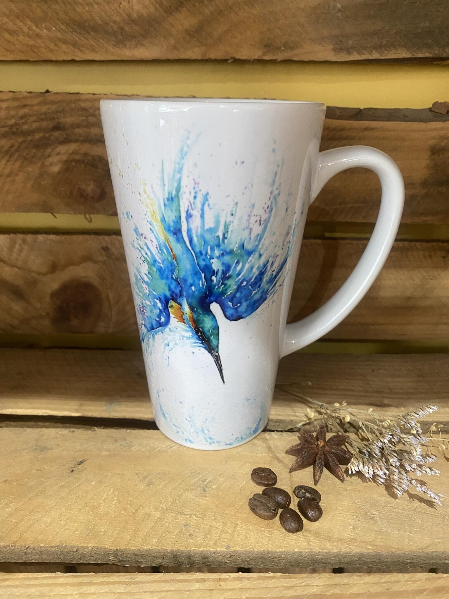 kingfisher watercolour latte mug