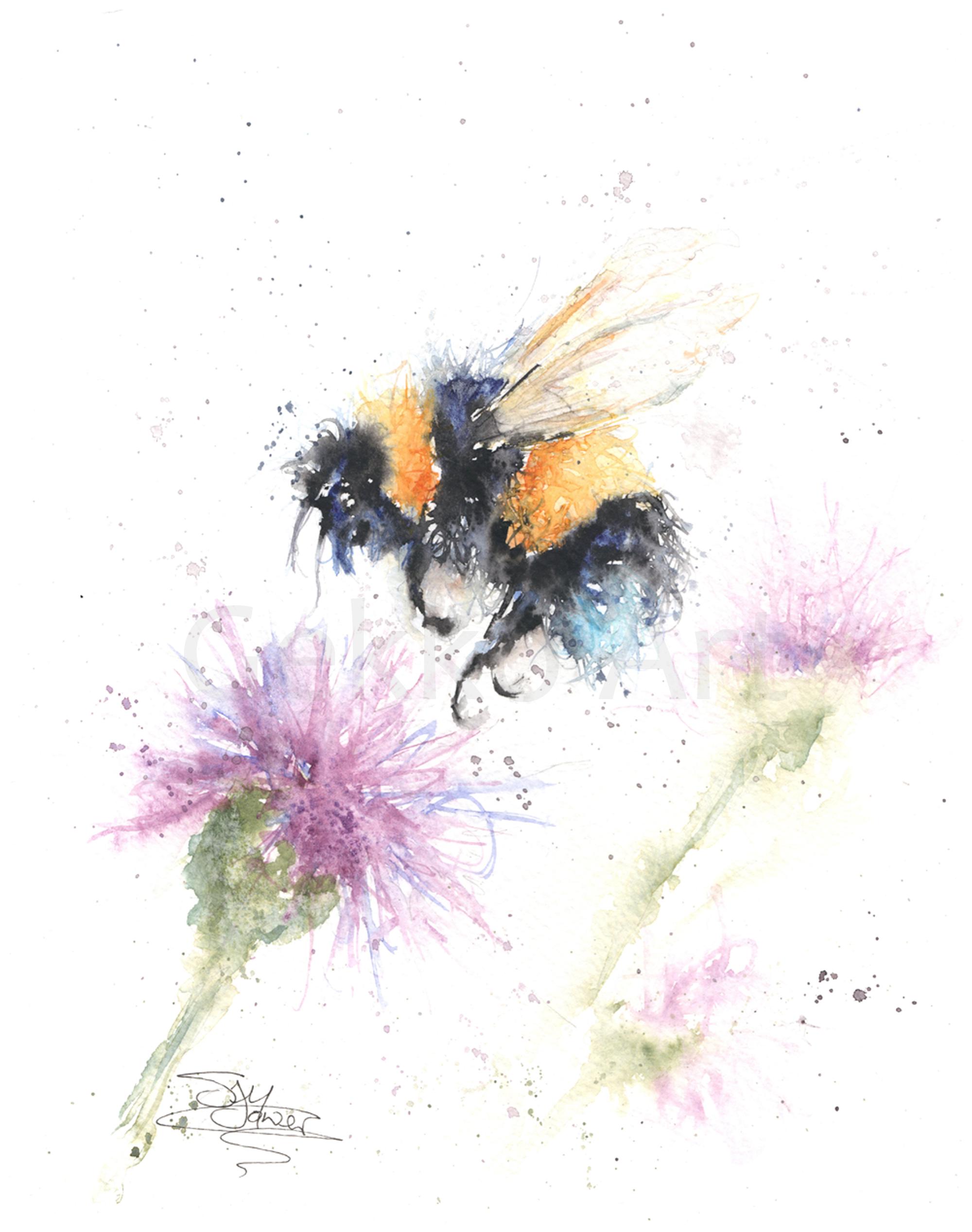 Bumblebee Watercolour Print Wildlife Artist Sandi Mower