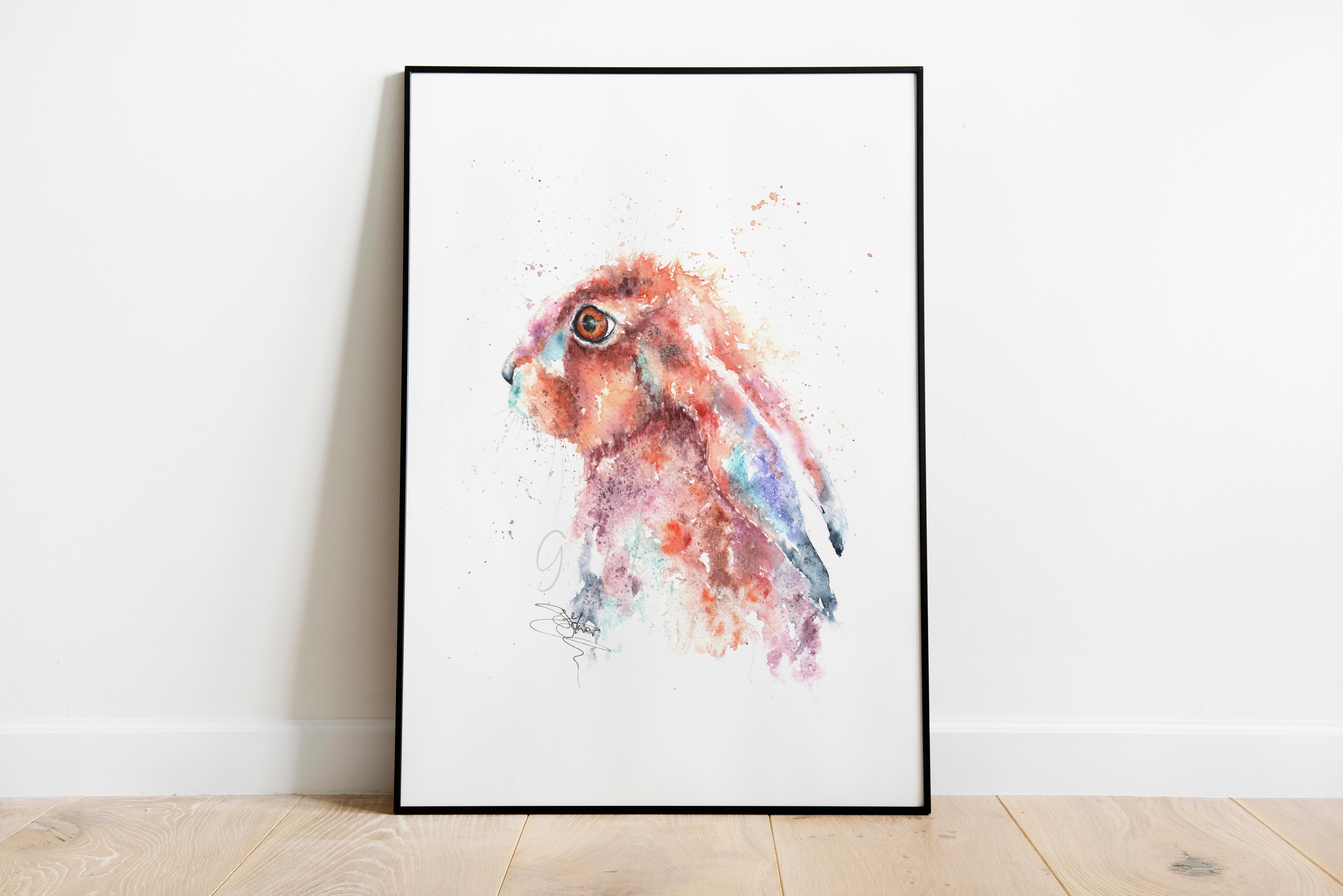 framed hare print