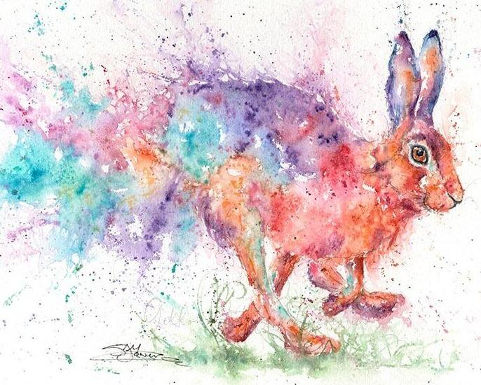 running hare watercolour