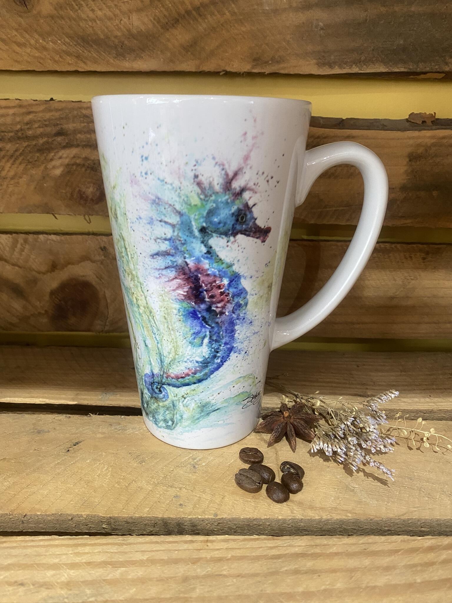 seahorse watercolour latte mug