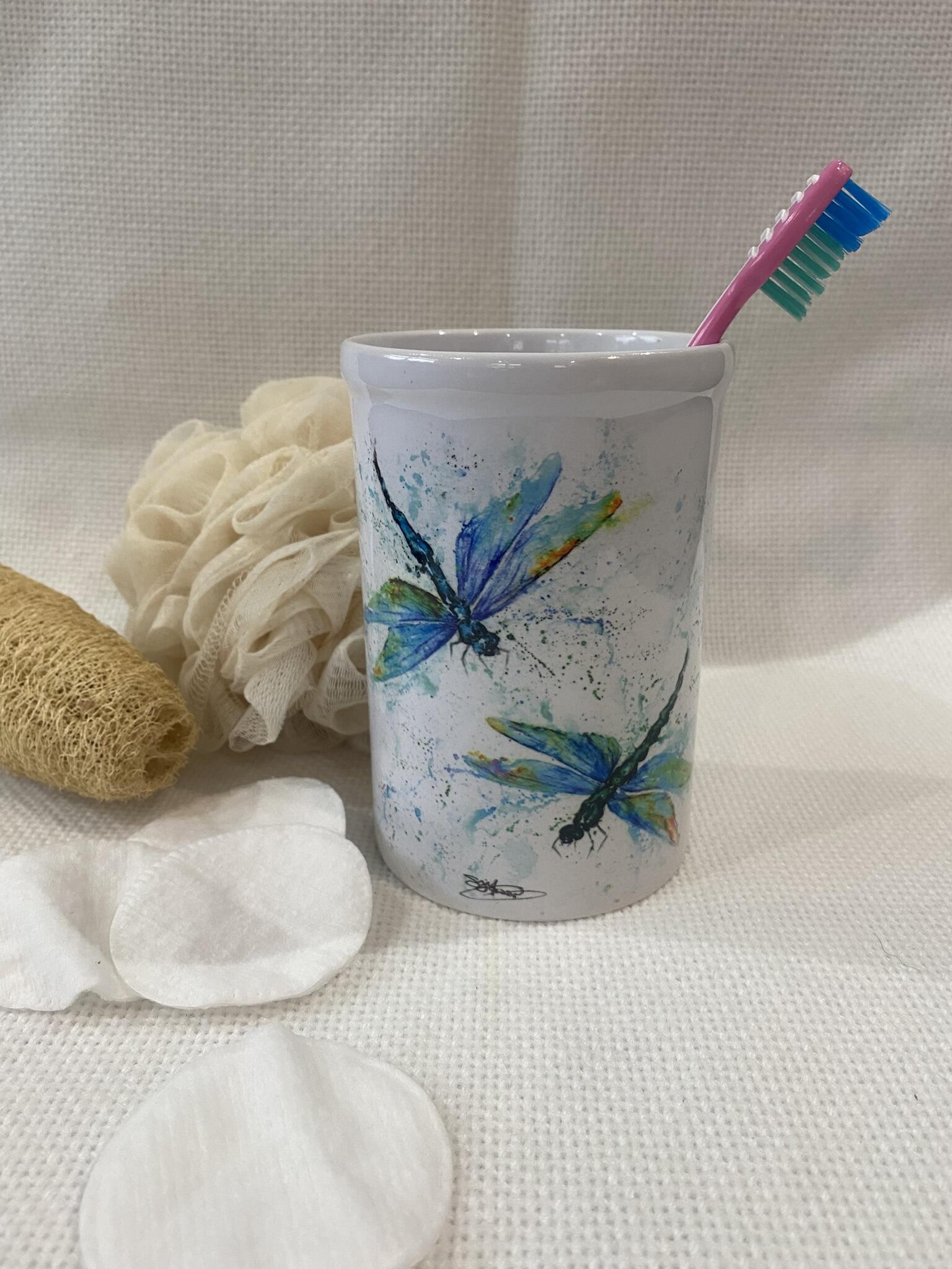 ceramic dragonfly toothbrush pot