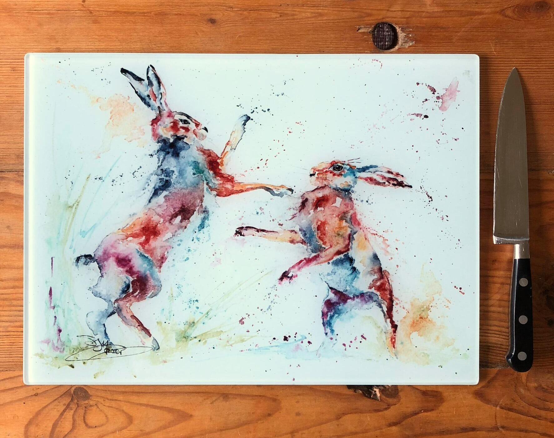 boxing hares chopping board
