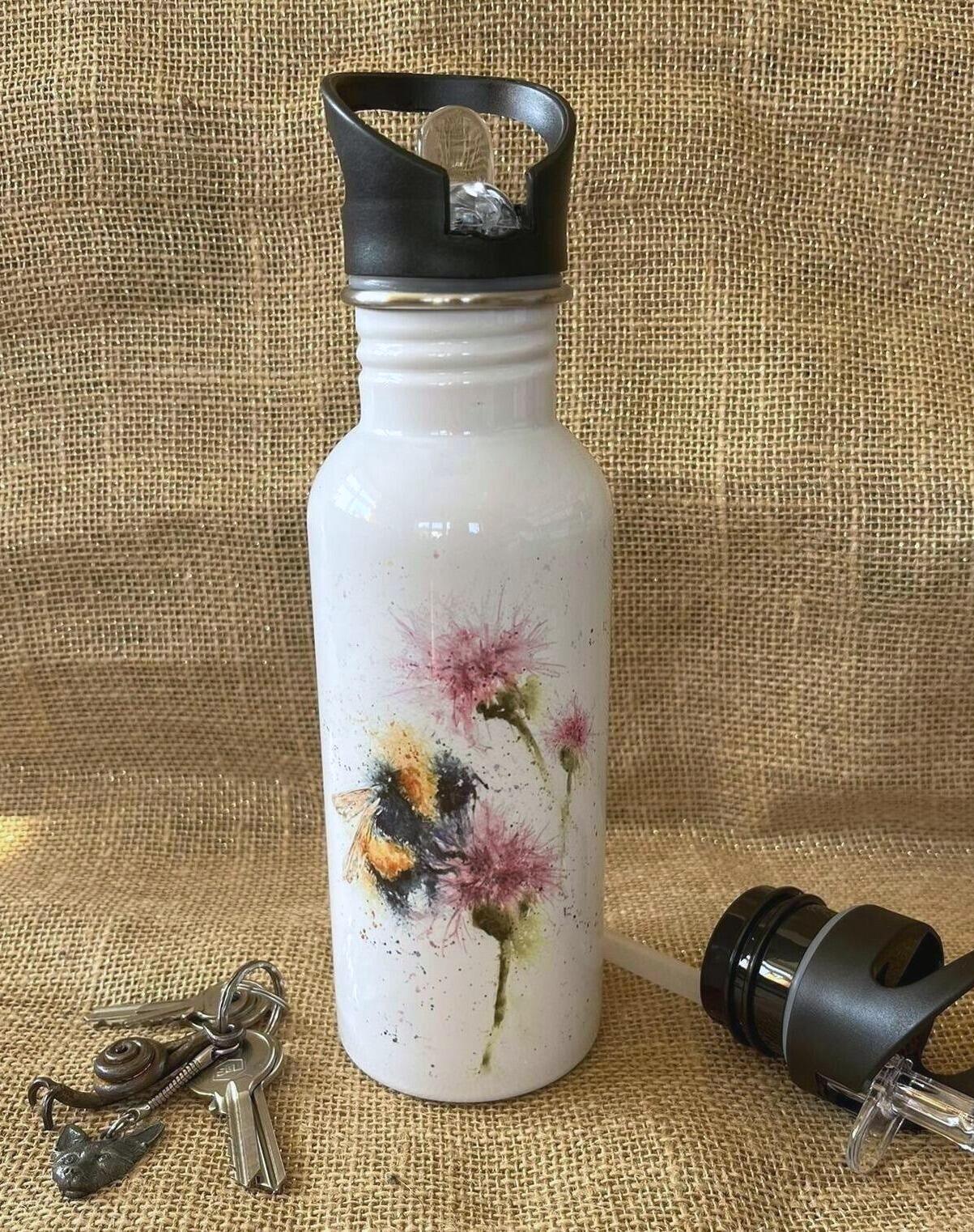 bumblebee and thistles water bottle