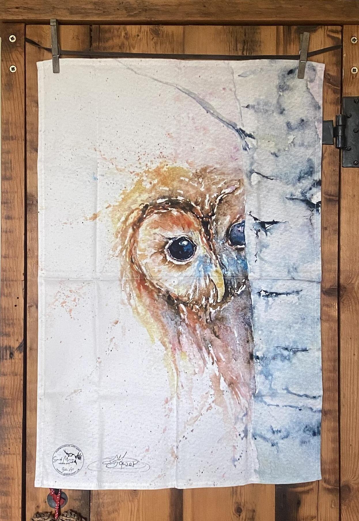 tawny owl tea towel