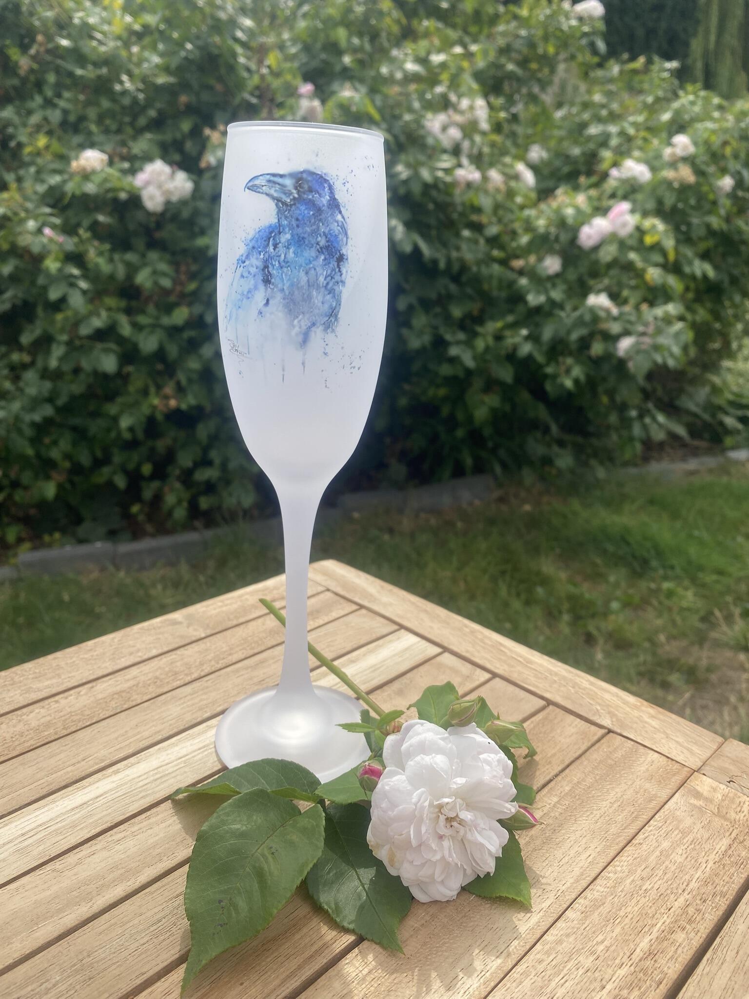 raven watercolour champagne flute