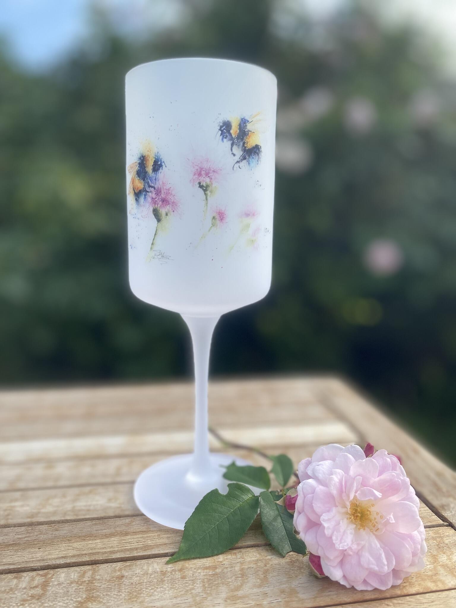 wine glass with rose