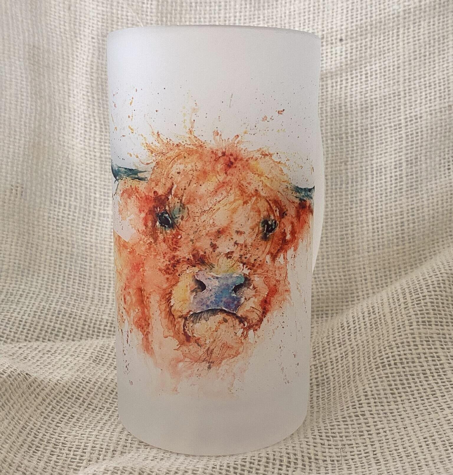 highland cow watercolour beer glass
