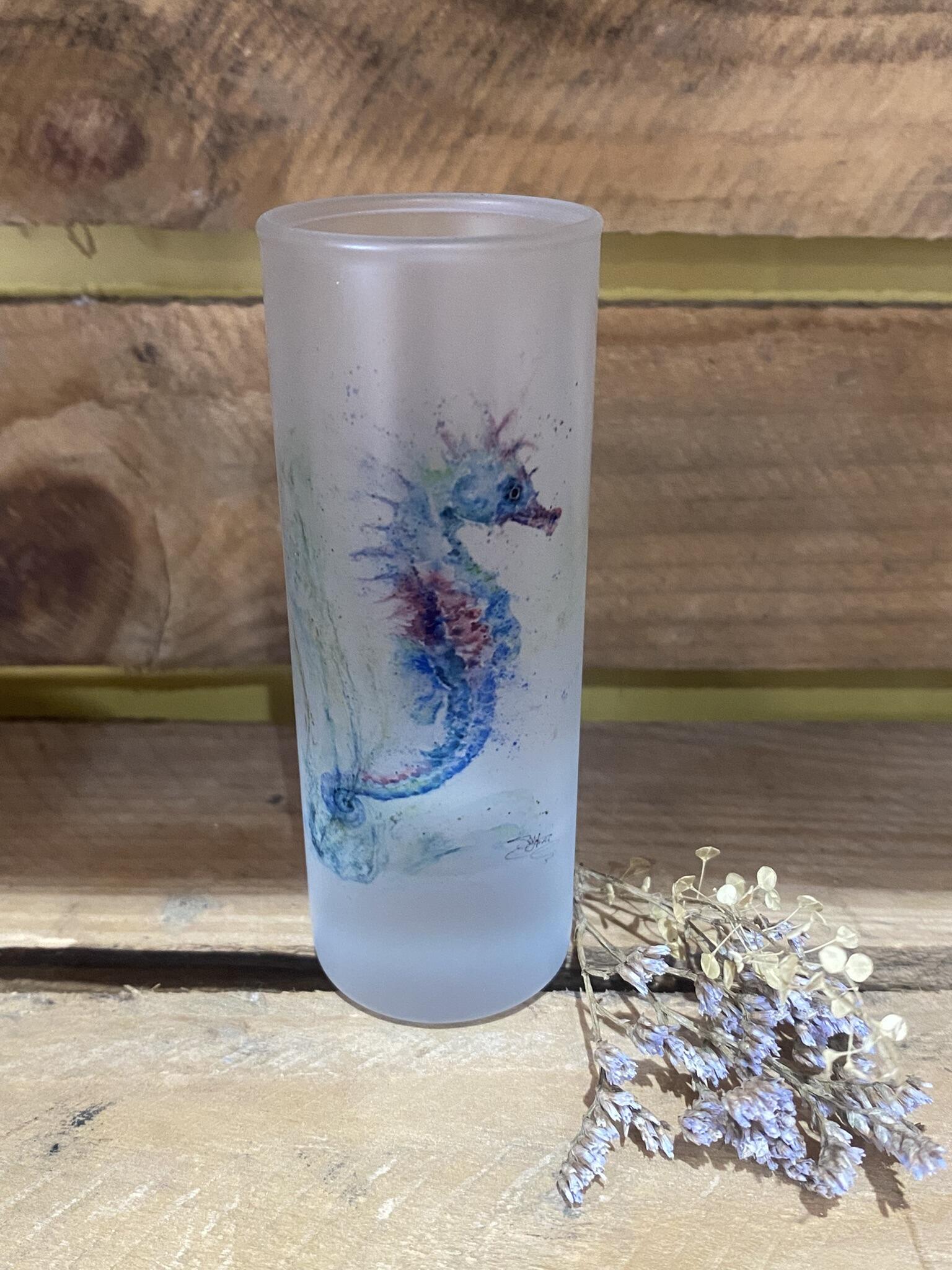 seahorse watercolour shot glass