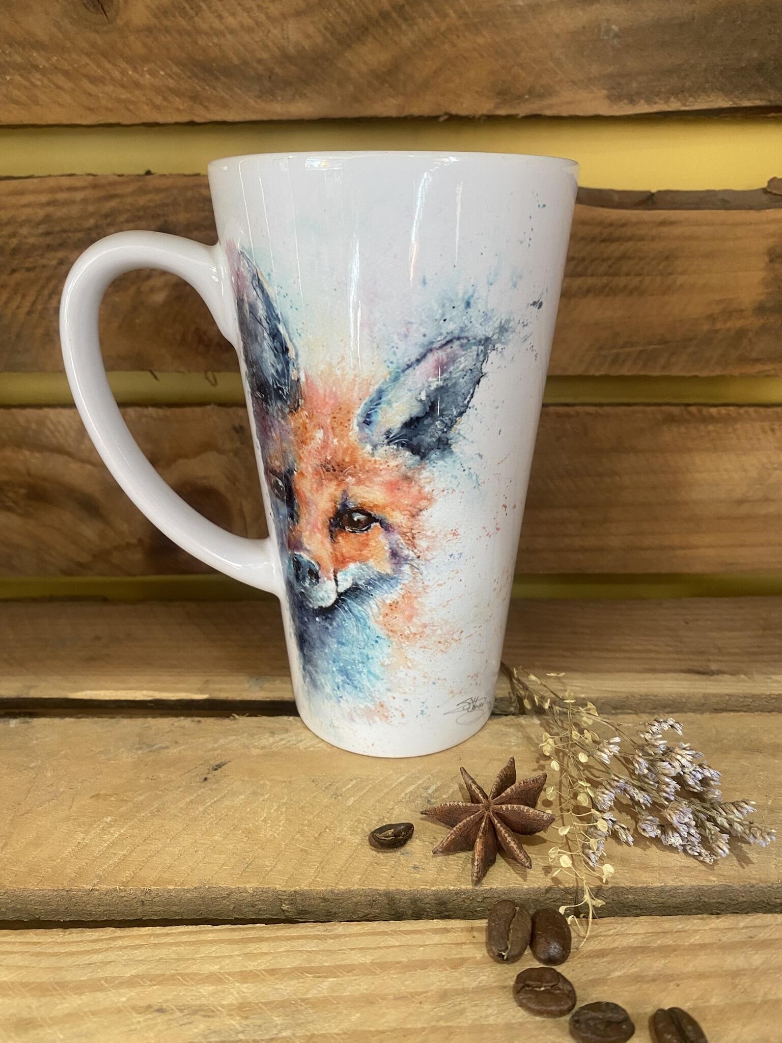 shadow fox watercolour latte coffee mug