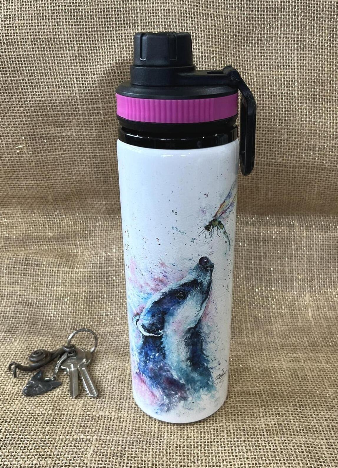 badger and dragonfly water bottle