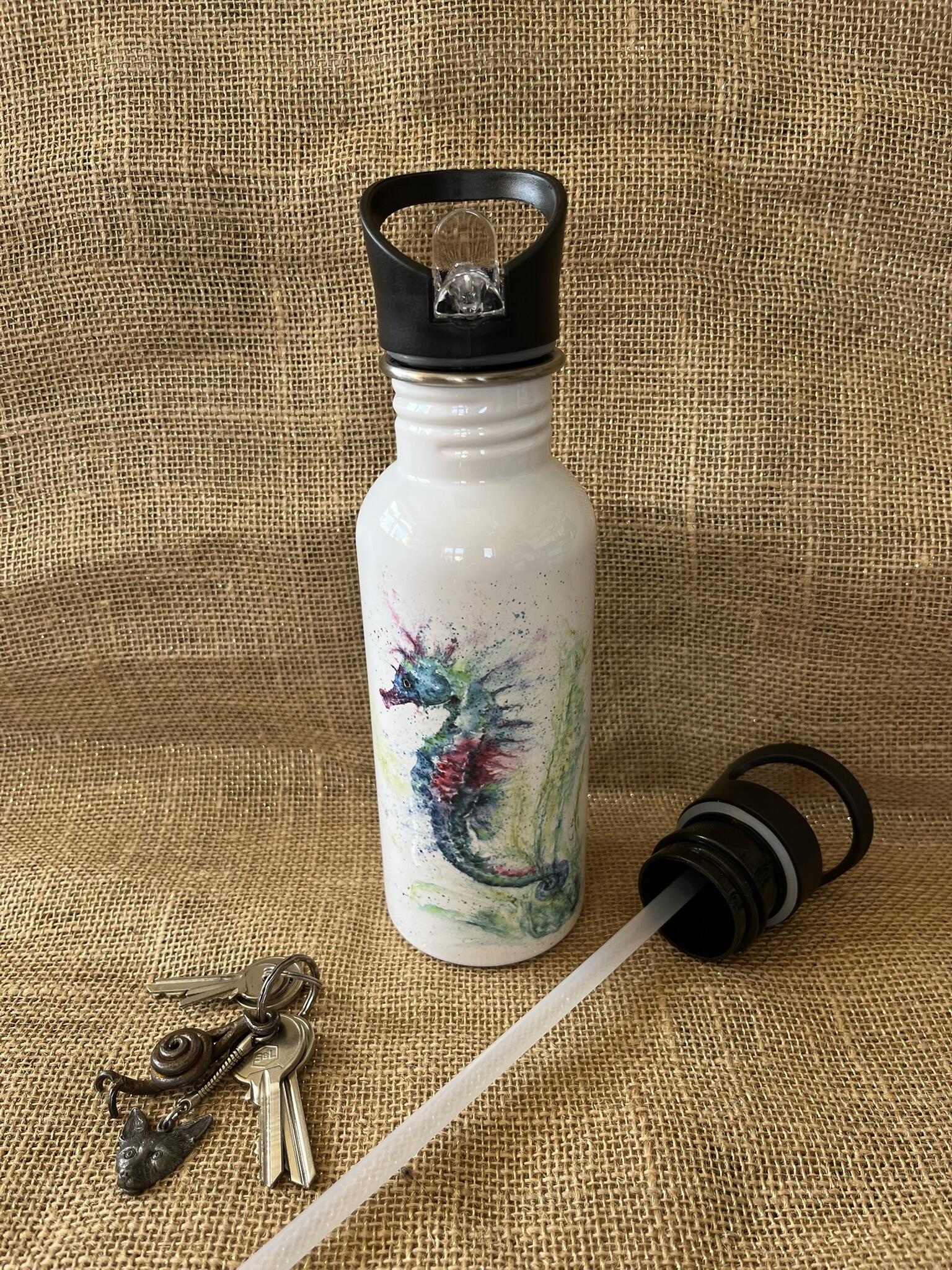 seahorse design on a steel bottle