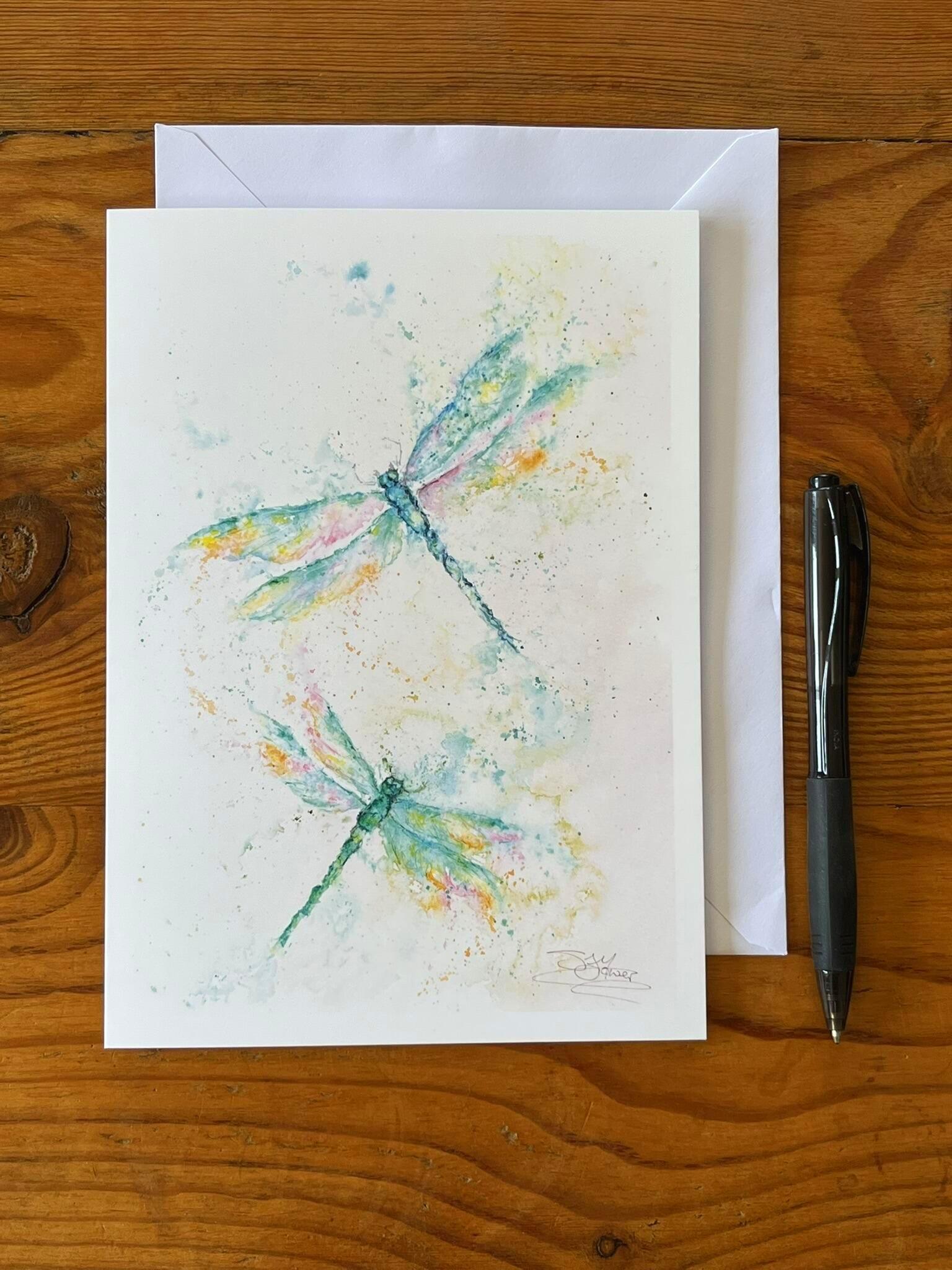 green dragonfly card