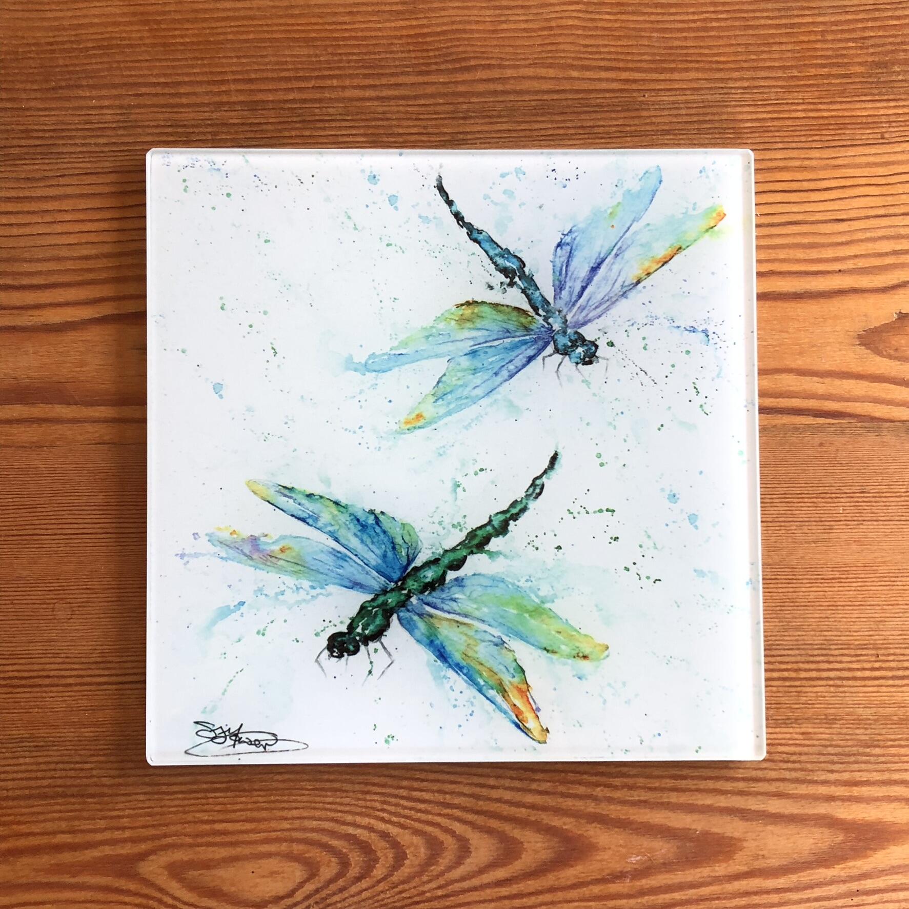 dragonfly glass table mat
