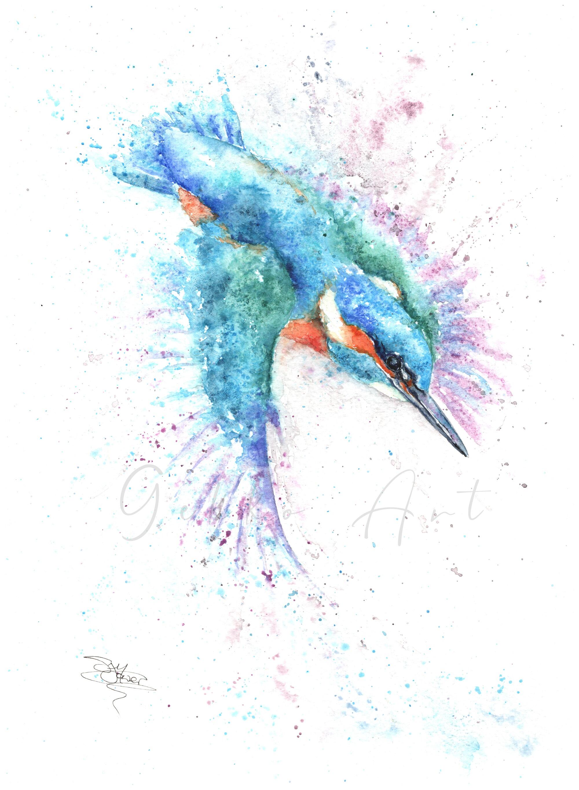 Kingfisher Watercolour Print Wildlife Artist Sandi Mower Gekko Art