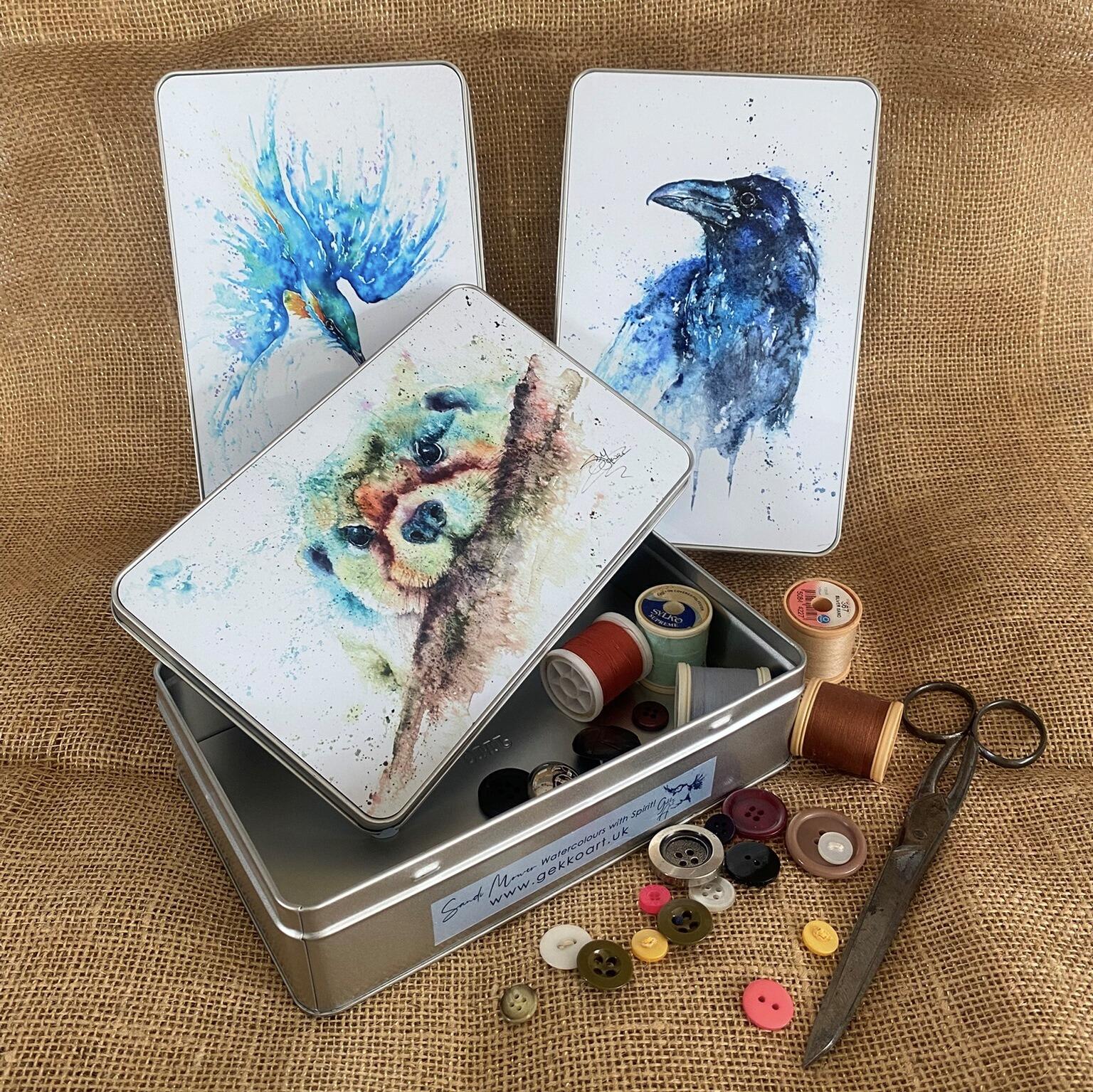 storage tins with buttons