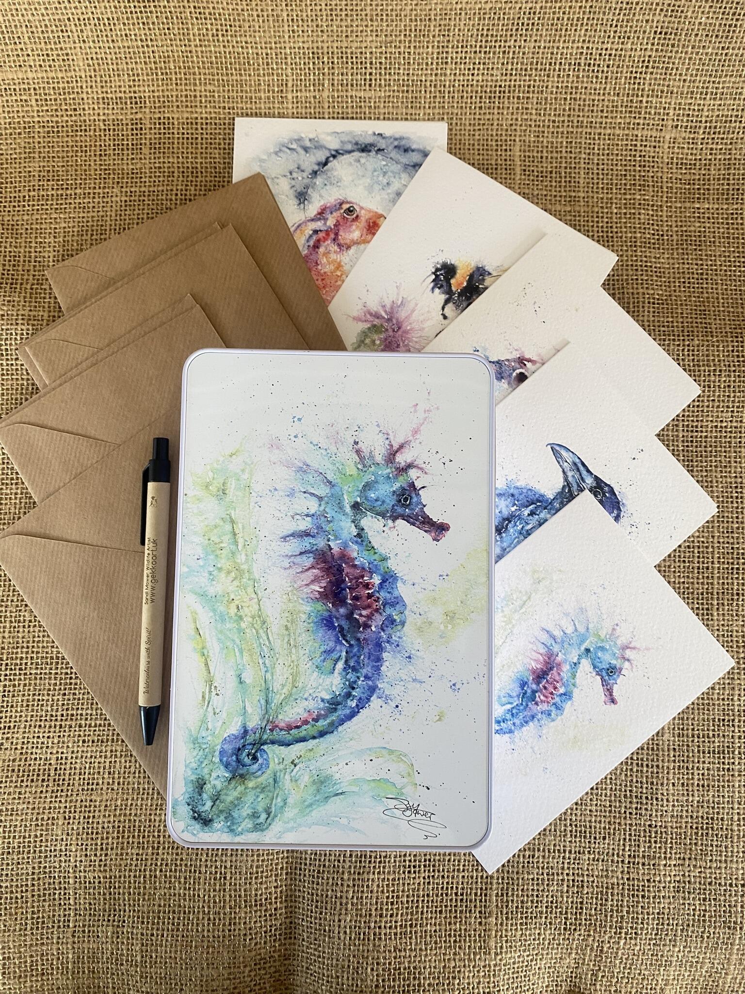 seahorse tin and cards