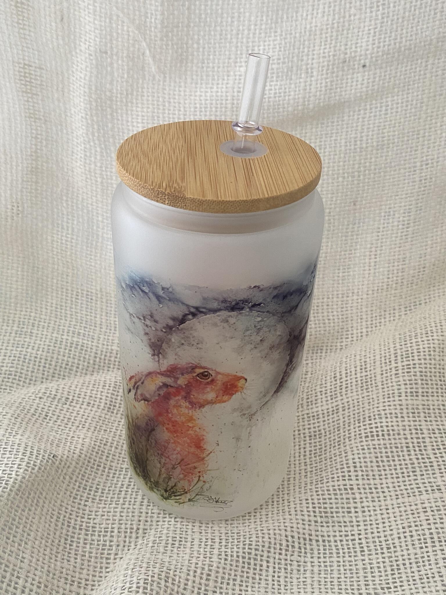 moon gazing hare glass with bamboo lid
