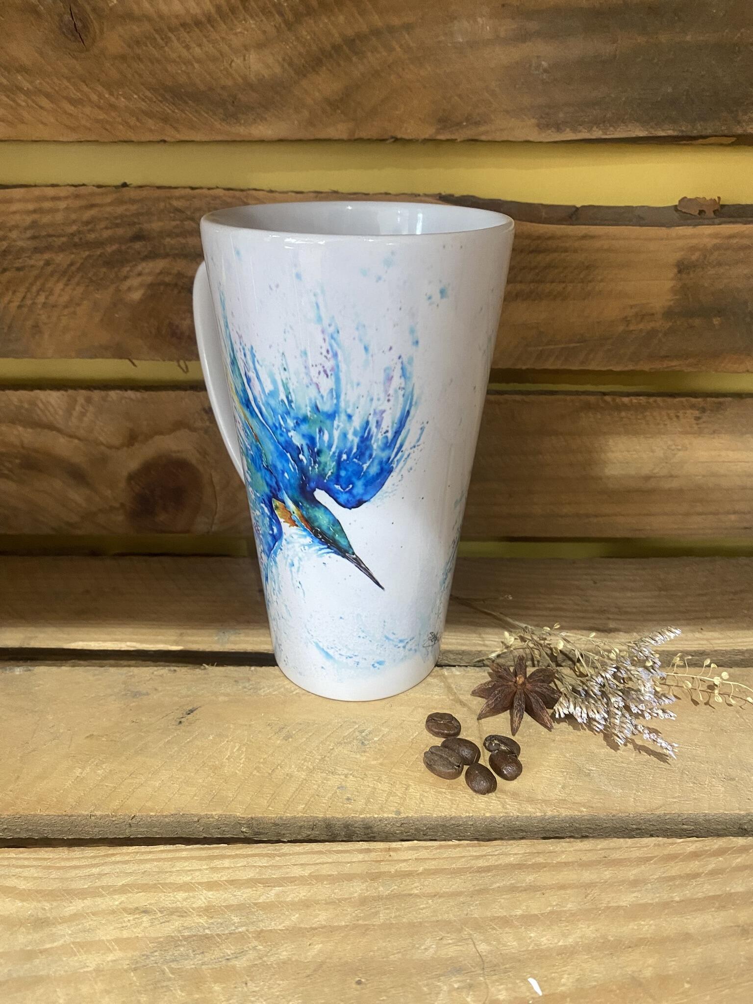 blue kingfisher art on mug