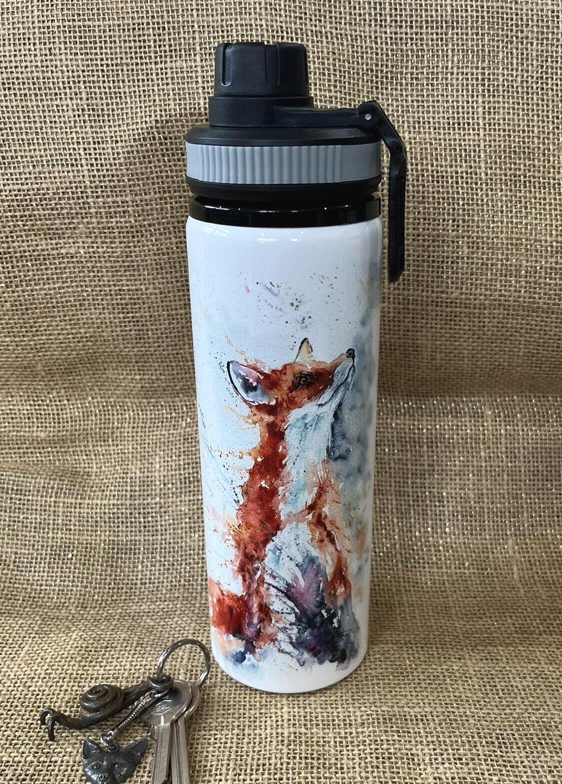 Fox water bottle with grey lid
