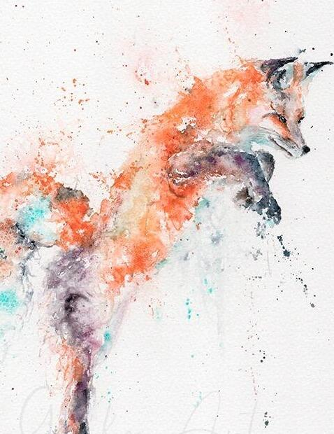 pouncing fox watercolour